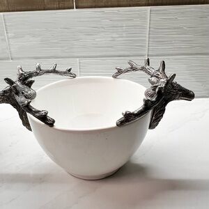 Pier 1 White Bowl with Silver Deer Handles